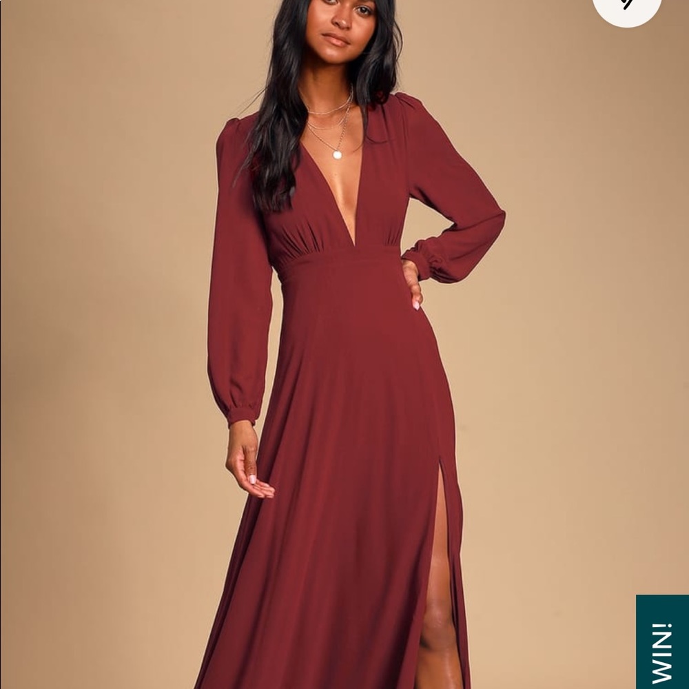 Lulus All My Life Burgundy Long Sleeve Bridesmaid dress